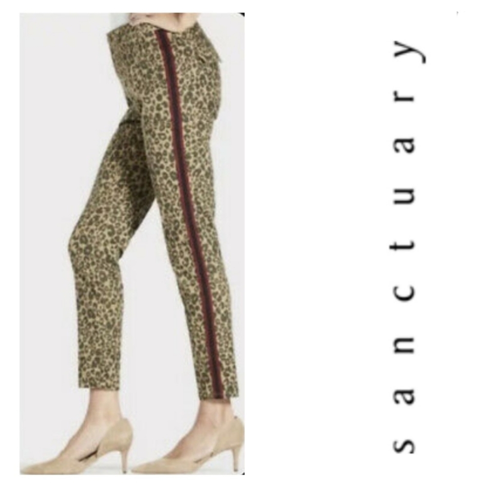 Sanctuary Leopard Print Straight Leg Pants with Burgundy Side Stripe